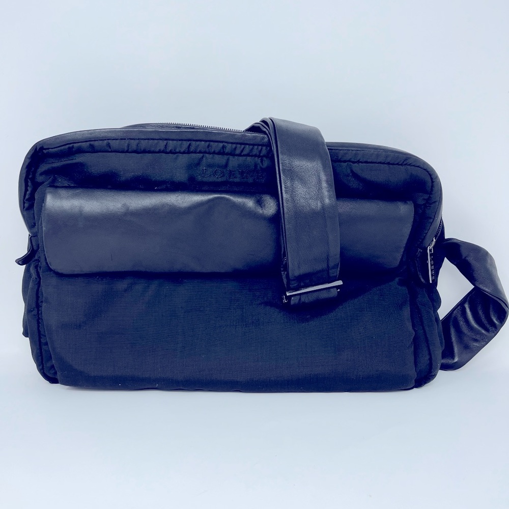 Loewe Black Nylon and Lamb Skin Leather Unisex Computer/Messenger Bag